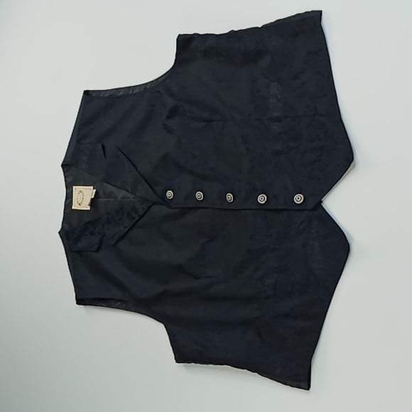 WAH MAKER Frontier Men's Black Single Breasted Tooled Silk Vest Size Large - Picture 2 of 11